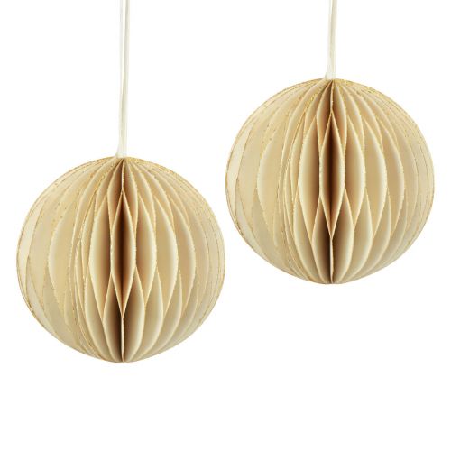 Wabenbälle Wabenkugeln Weihnachten Creme Glitter Ø7cm 4St