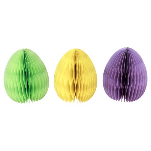 Floristik21 Wabeneier Ostern Papier stehend Grün Gelb Lila 20cm 3St