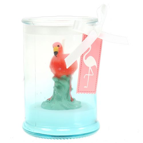 Floristik21 Windlichtglas mit Flamingo-Kerze 9cm