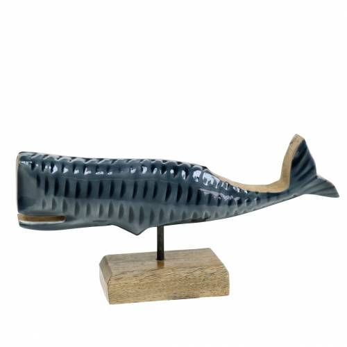 Holzdeko Wal mit Sockel Grau, Natur 26cm