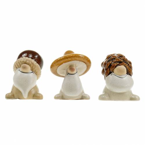 Keramik Figur-Set Waldwichtel Herbstfrüchte 6 – 6,3cm Braun/Gelb 3St