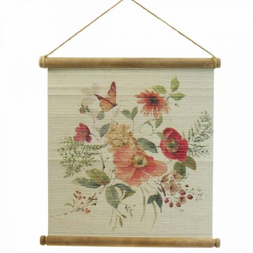 Wandbild aus Holz Bild mit Blumen Wanddeko H44×B42cm