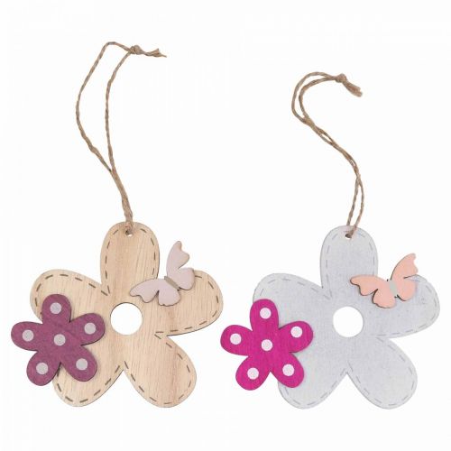 Wanddeko Holz Blume Schmetterling Weiß Rosa 10×9cm 8St