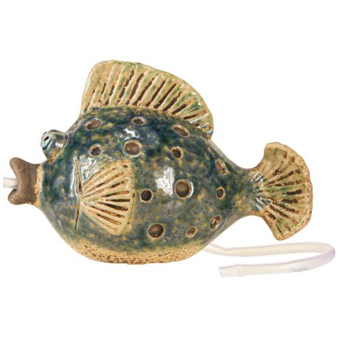 Floristik21 Wasserspeier Keramik Figur Fisch Blau Braun 20×11×13,5cm - Maritim Dekoration