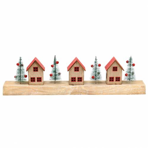 Floristik21 Weihnachtsdorf mit LED-Beleuchtung Natur, Rot Holz 40×10,5×7cm
