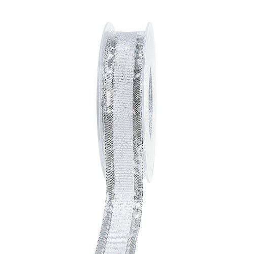 Floristik21 Weihnachtsband mit Drahtkante Silber 25mm 20m
