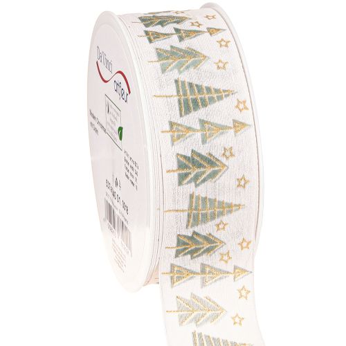 Floristik21 Weihnachtsband Tannen Geschenkband Weiß Gold 40mm 18m für festliche Winterdeko