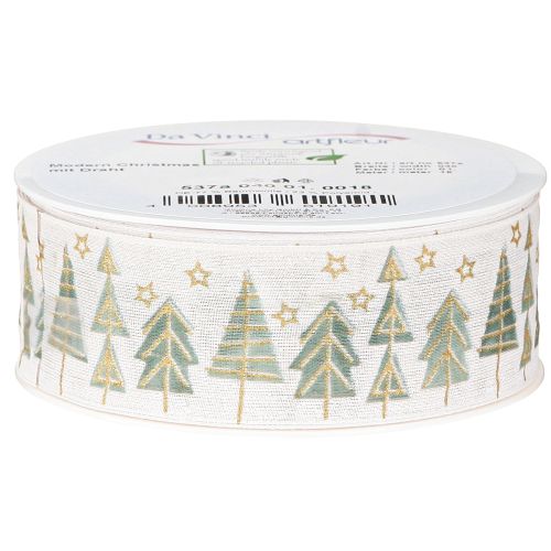 Artikel Weihnachtsband Tannen Geschenkband Weiß Gold 40mm 18m für festliche Winterdeko