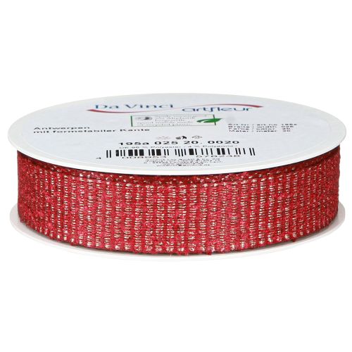 Artikel Weihnachtsband Rot mit Goldfäden Geschenkband 25mm 20m Festlich Dekoration