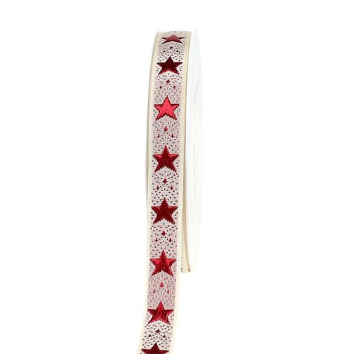 Floristik21 Weihnachtsband mit Sternen Creme 15mm 20m