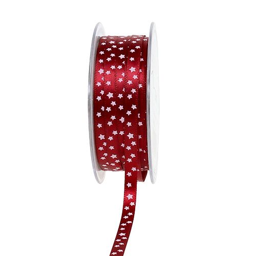 Floristik21 Weihnachtsband mit Sternen Dunkelrot 6mm 20m
