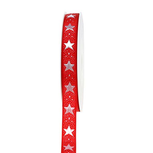 Floristik21 Weihnachtsband mit Sternen Rot 15mm 20m