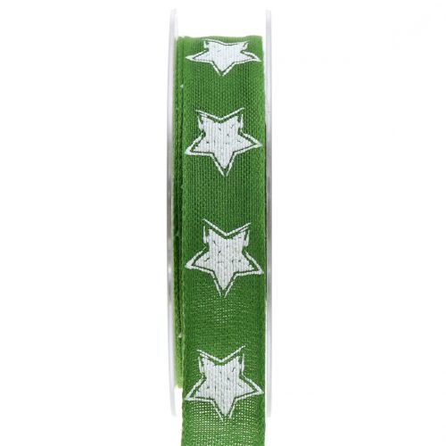 Floristik21 Weihnachtsband Leinoptik mit Stern Grün 25mm 15m