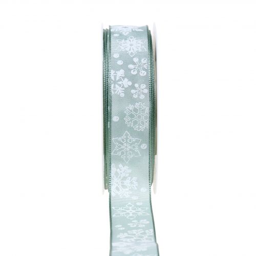 Floristik21 Weihnachtsband Mint mit Schneeflocke 25mm 20m