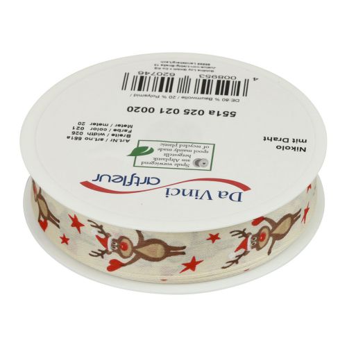 Floristik21 Weihnachtsband Rentier Creme Geschenkband Weihnachten 25mm 20m