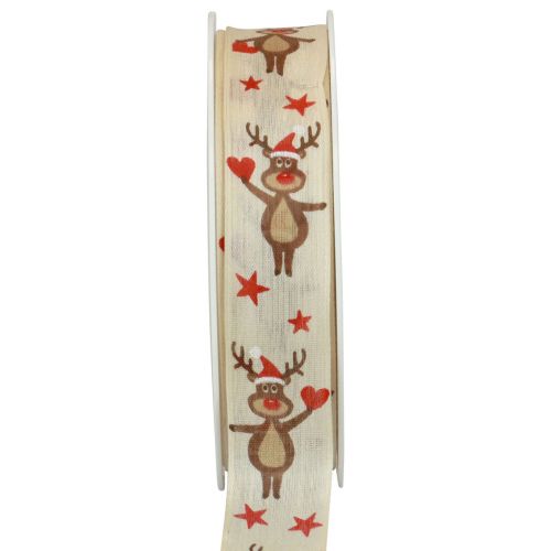 Floristik21 Weihnachtsband Rentier Creme Geschenkband Weihnachten 25mm 20m