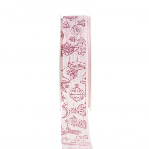 Deko Band Rosa mit Weihnachtsmotiv 25mm 18m