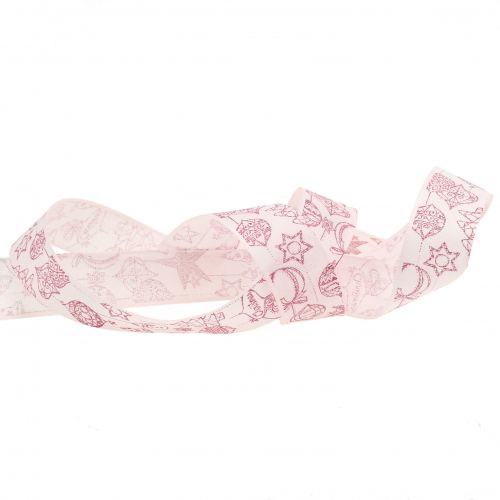 Floristik21 Deko Band Rosa mit Weihnachtsmotiv 25mm 18m