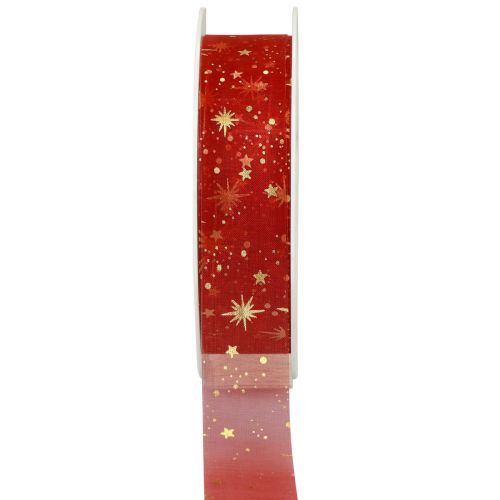 Floristik21 Schleifenband Weihnachten, Organzaband Rot Sternmuster 25mm 25m