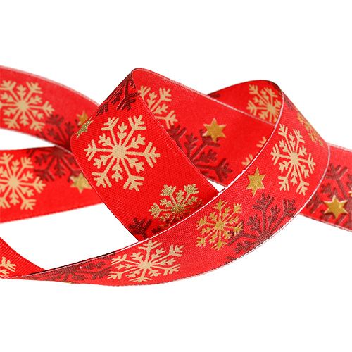 Floristik21 Weihnachtsband Rot mit Schneeflocken 25mm 20m