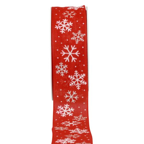 Weihnachtsband Rot Schneeflocken Geschenkband 40mm 15m