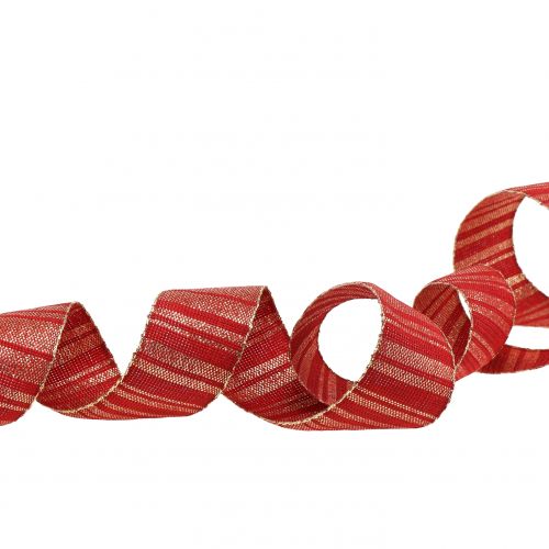 Artikel Weihnachtsband Rot mit Goldstreifen Muster 35mm 25m
