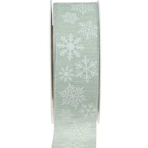 Floristik21 Weihnachtsband Schneeflocke Geschenkband Hellgrün 35mm 15m