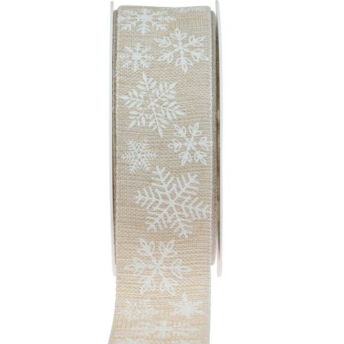Floristik21 Weihnachtsband Schneeflocke Beige Geschenkband 35mm 15m