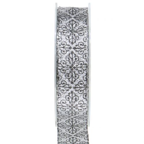 Floristik21 Weihnachtsband mit Ornamenten Silber 25mm 18m