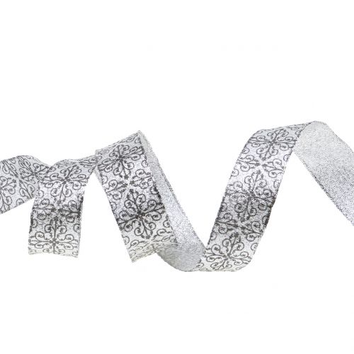 Weihnachtsband mit Ornamenten Silber 25mm 18m