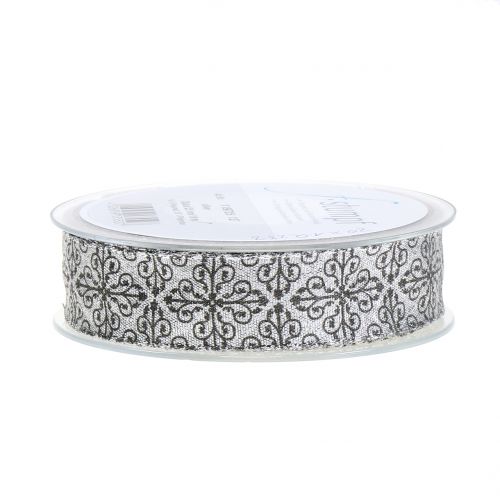 Floristik21 Weihnachtsband mit Ornamenten Silber 25mm 18m