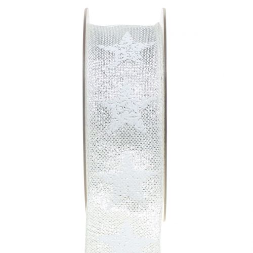 Weihnachtsband mit Sternmuster Weiß, Silber 40mm 15m Weihnachtsband mit Sternmuster Weiß, Silber 40mm 15m