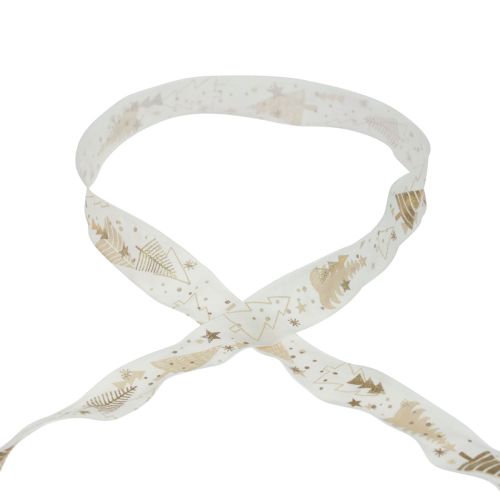 Weihnachtsband Tanne Geschenkband Creme Gold 25mm 15m