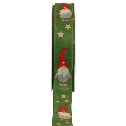 Floristik21 Geschenkband Weihnachtsband Wichtel Grün 25mm 20m