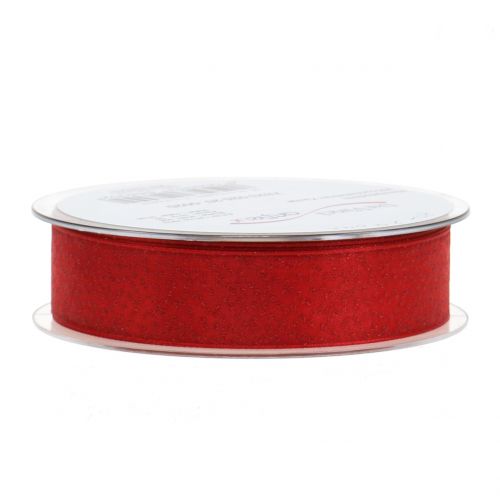 Floristik21 Weihnachtsband mit Glimmer Rot 25mm 20m