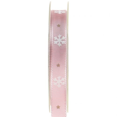Floristik21 Weihnachtsband mit Schneeflocke Rosa 15mm 20m