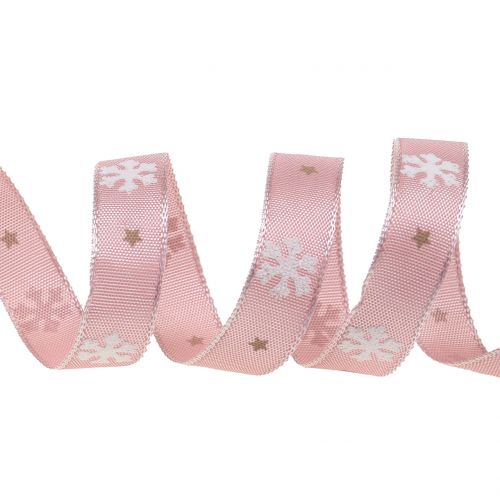 Floristik21 Weihnachtsband mit Schneeflocke Rosa 15mm 20m