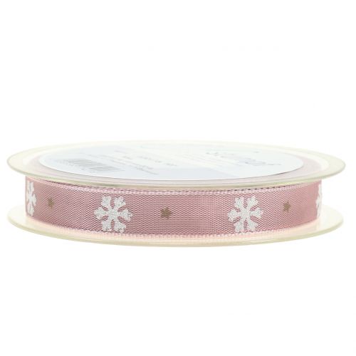 Floristik21 Weihnachtsband mit Schneeflocke Rosa 15mm 20m
