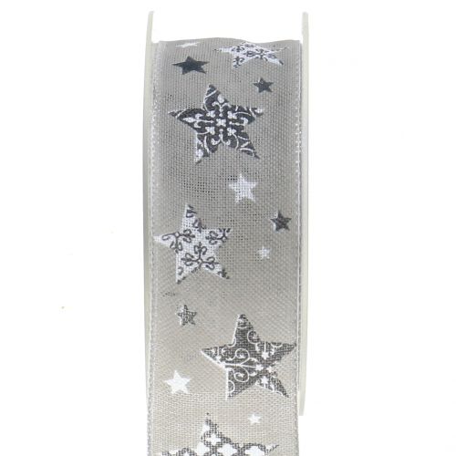 Floristik21 Weihnachtsband mit Sternmotiv Grau 40mm 20m