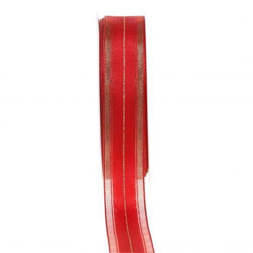 Floristik21 Weihnachtsband mit transparenten Lurexstreifen Rot 25mm 25m