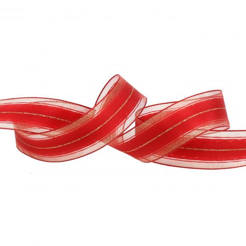 Artikel Weihnachtsband mit transparenten Lurexstreifen Rot 25mm 25m