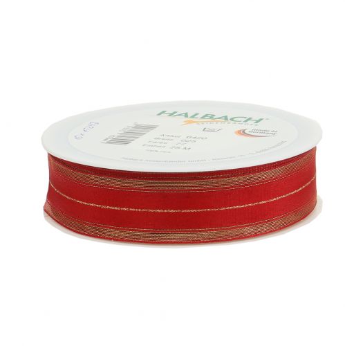 Weihnachtsband mit transparenten Lurexstreifen Rot 25mm 25m