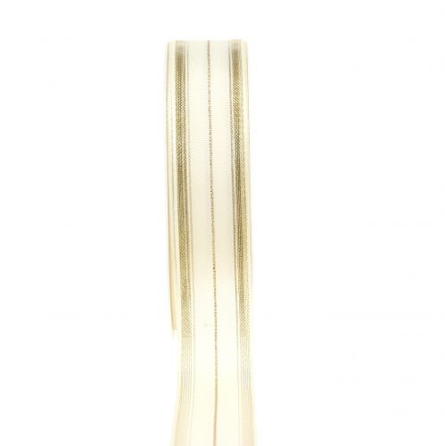 Floristik21 Weihnachtsband mit transparenten Lurexstreifen Weiß, Gold 25mm 25m