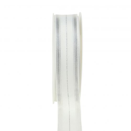 Weihnachtsband mit transparenten Lurexstreifen Weiß, Silber 25mm 25m Weihnachtsband mit transparenten Lurexstreifen Weiß, Silber 25mm 25m