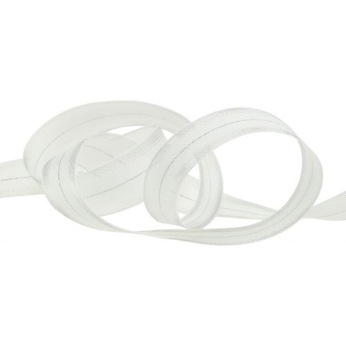 Weihnachtsband mit transparenten Lurexstreifen Weiß, Silber 25mm 25m