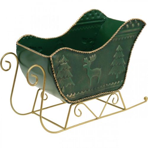 Floristik21 Weihnachtsdeko Deko Schlitten Weihnachtsschlitten Grün/Gold 30×12,5×20cm