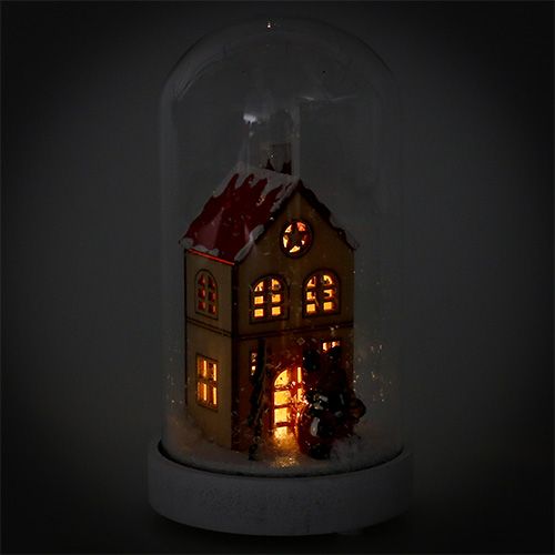 Weihnachtsdeko Haus mit Glasglocke Ø9cm H16,5cm