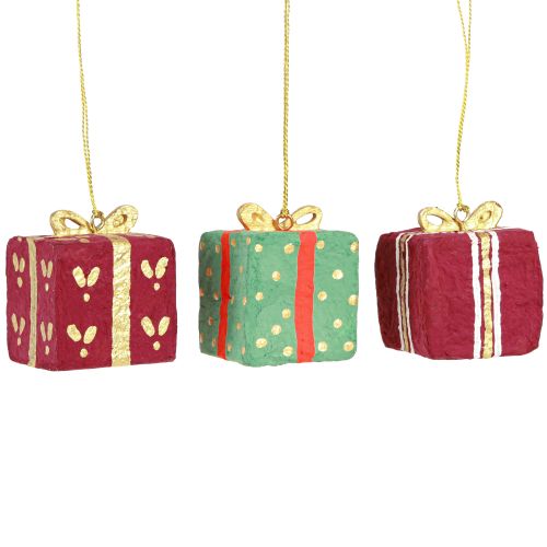 Artikel Weihnachtsdeko zum Hängen Geschenk Pappmaschee 6cm 3er-Set Christbaumschmuck