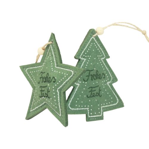 Floristik21 Weihnachtsdeko Filz Dekohänger „Frohes Fest“ Grün 13cm 12St