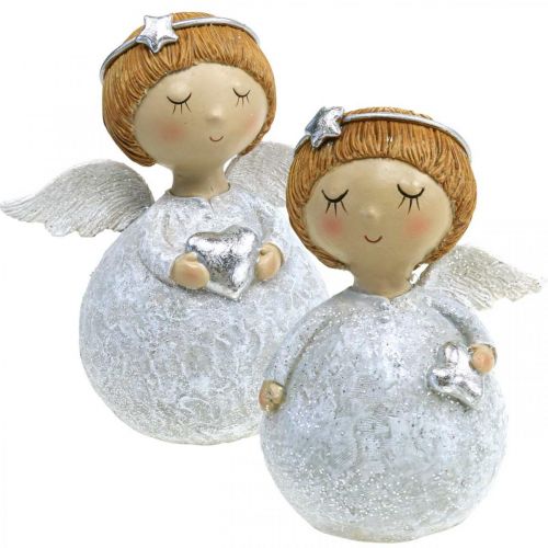 Floristik21.de Weihnachtsengel Engel Figur mit Stern / Herz H11cm 2St-06049